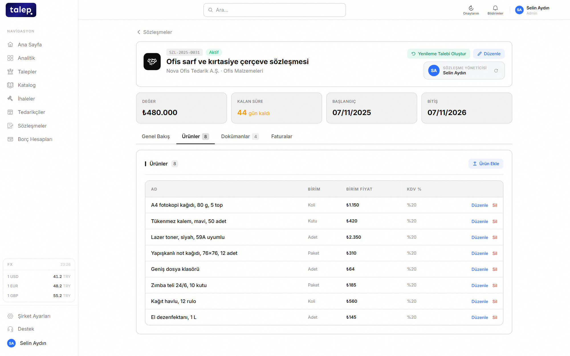 talep.io ekranı: Sözleşmenin bitişi sizi hazırlıksız yakalamaz.